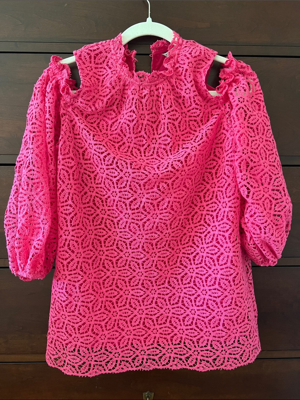 Trina Turk Hot Pink Lace Cold-Shoulder Blouse